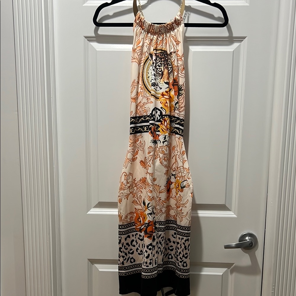 New never wornPink and Black Halter Maxi Sundress for Resort Wear